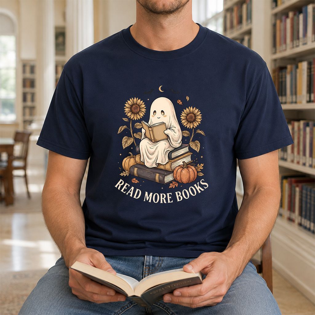 Read More Books Printed T-Shirt | Cozy Book Lover Gift Navy