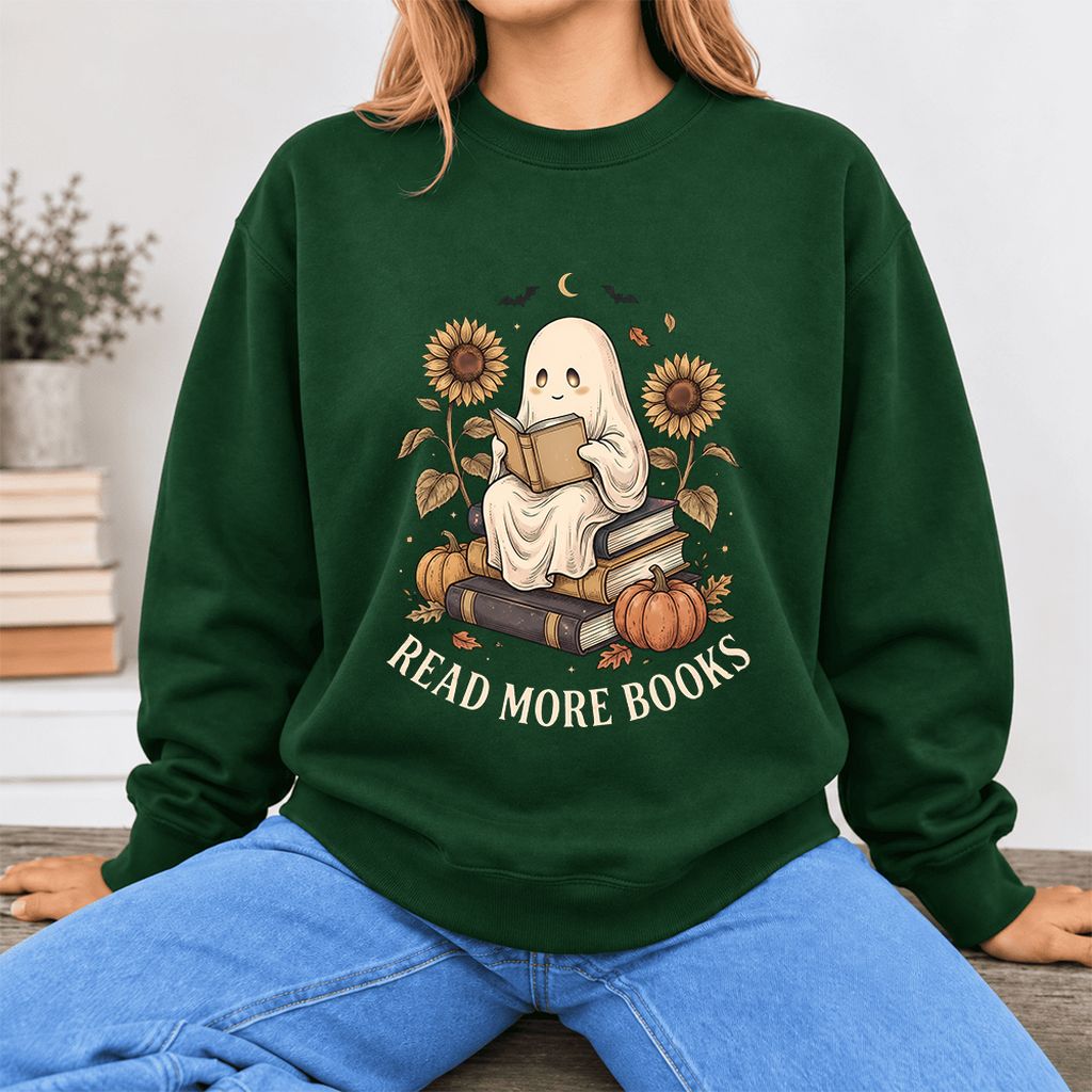 Read More Books Softstyle Sweatshirt | Halloween Book Lover Gift Forest Green