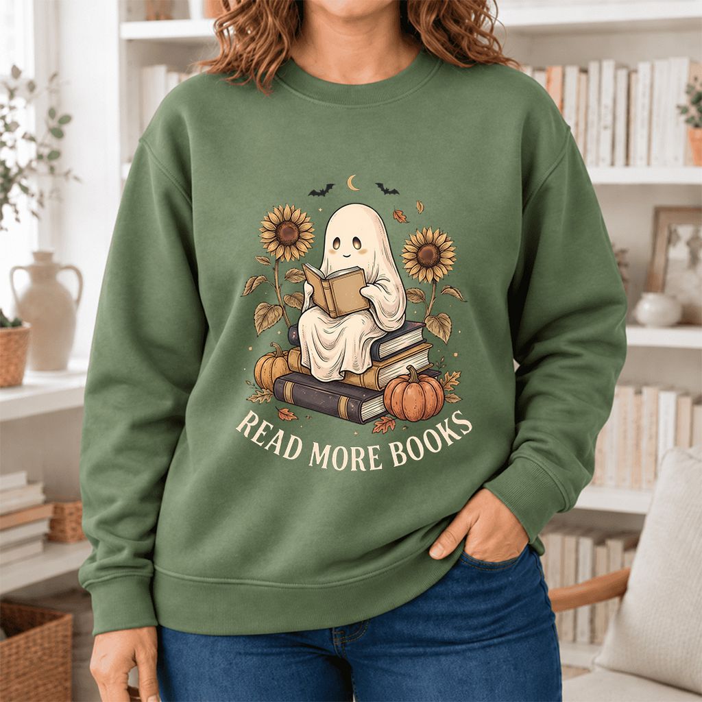 Read More Books Softstyle Sweatshirt | Halloween Book Lover Gift Military Green