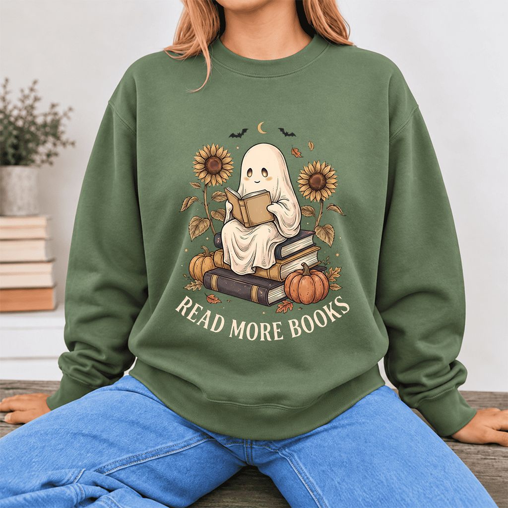 Read More Books Softstyle Sweatshirt | Halloween Book Lover Gift Military Green
