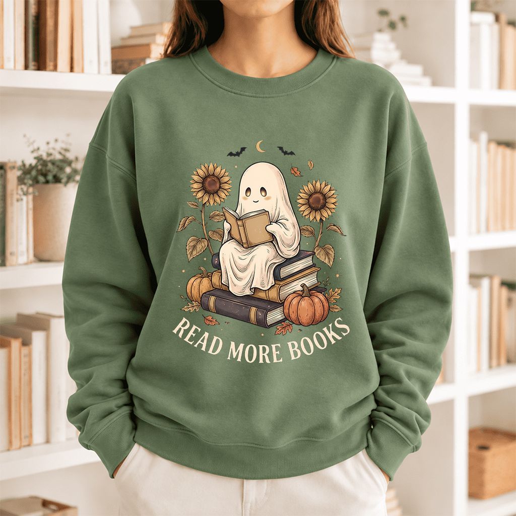 Read More Books Softstyle Sweatshirt | Halloween Book Lover Gift Military Green