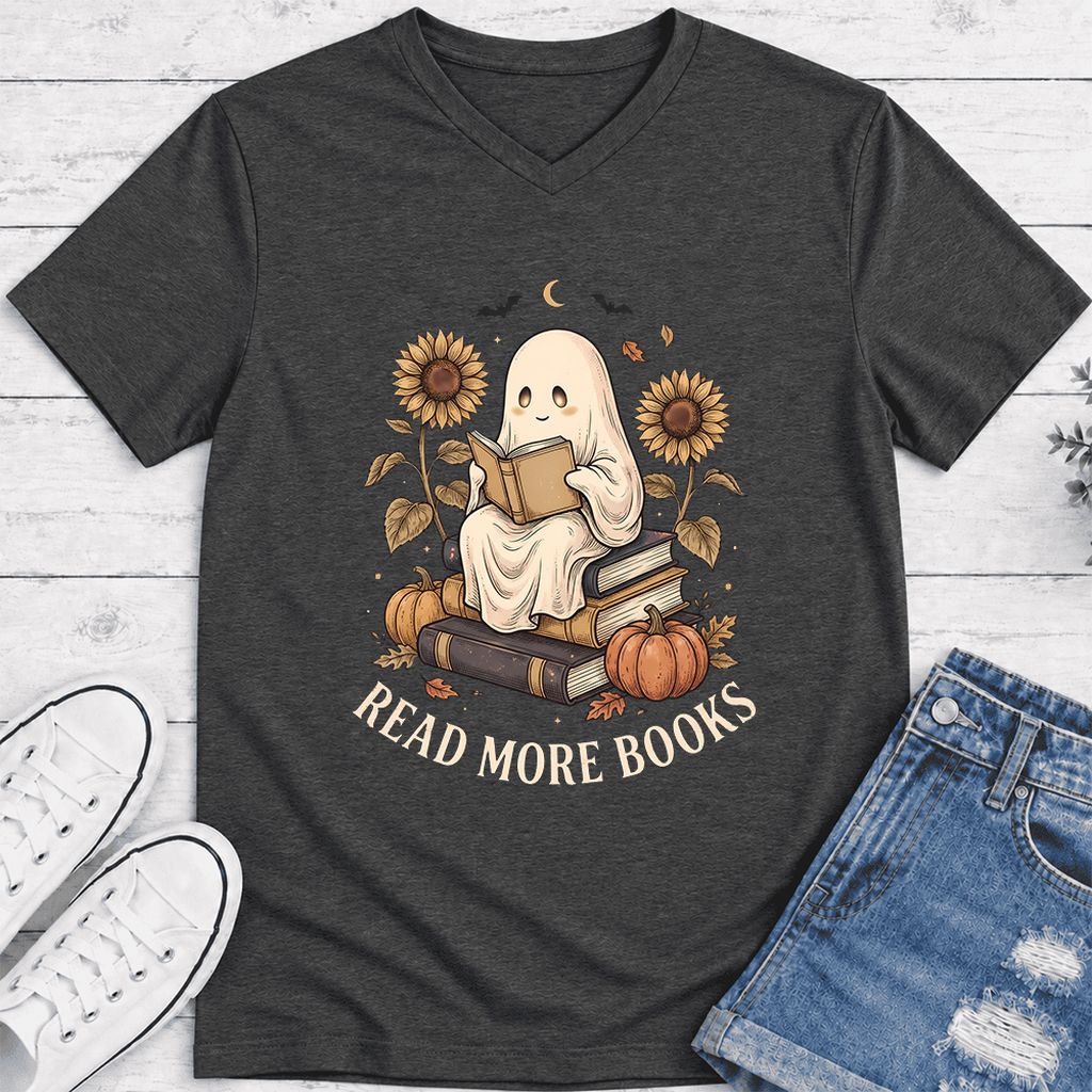 Read More Books Ultra-Soft V-Neck | Cozy Book Lover Gift Dark Grey Heather