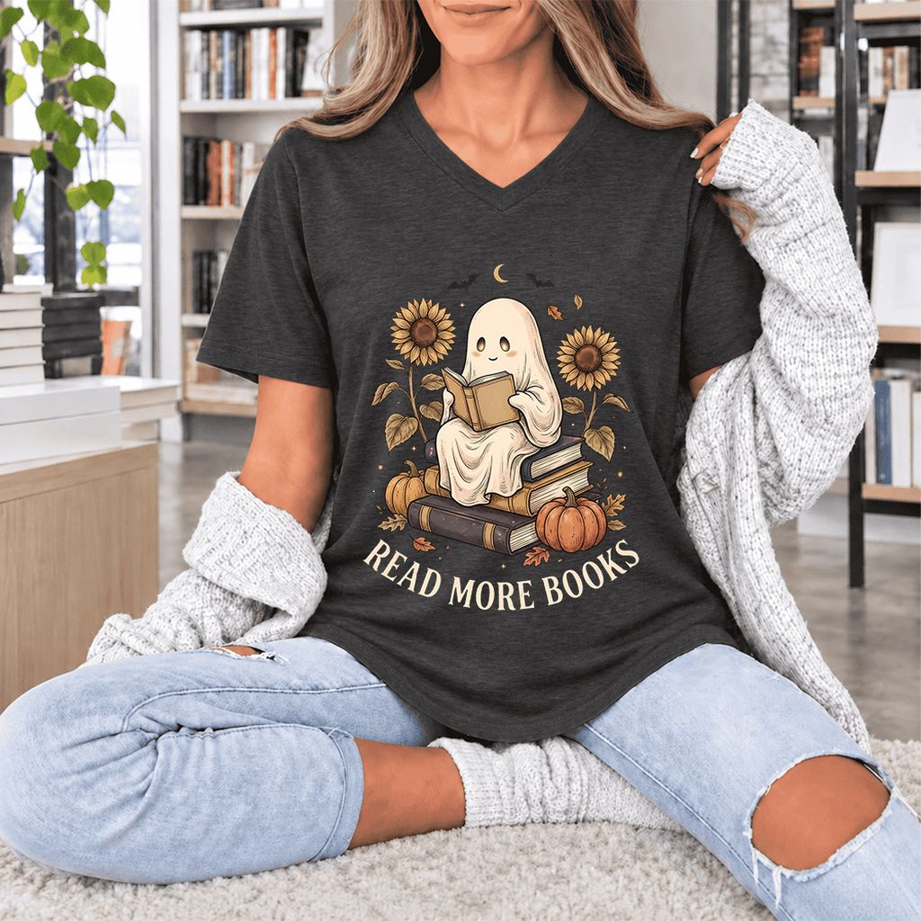 Read More Books Ultra-Soft V-Neck | Cozy Book Lover Gift Dark Grey Heather