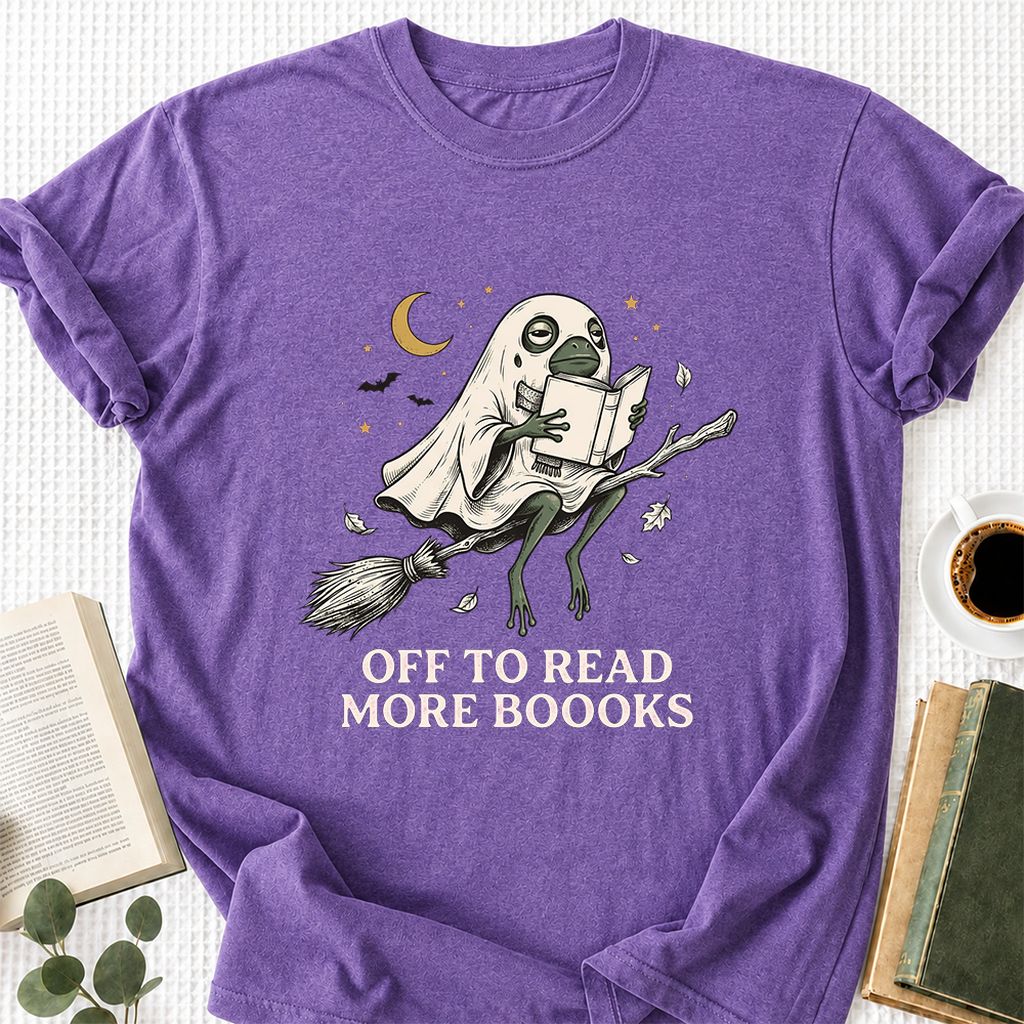Off To Read More Booooks Printed T-Shirt | Cozy Book Lover Gift Heather Purple