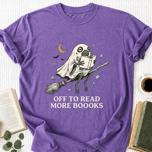 Off To Read More Booooks Printed T-Shirt | Cozy Book Lover Gift Heather Purple