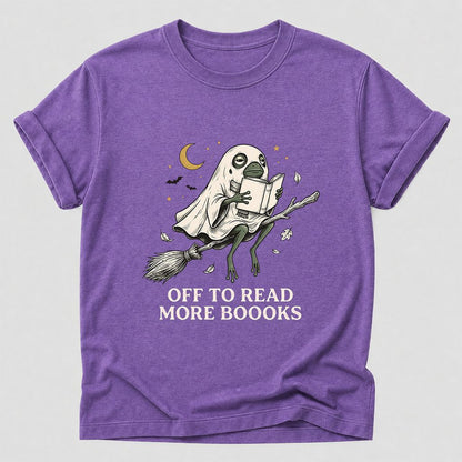 Off To Read More Booooks Printed T-Shirt | Cozy Book Lover Gift Heather Purple