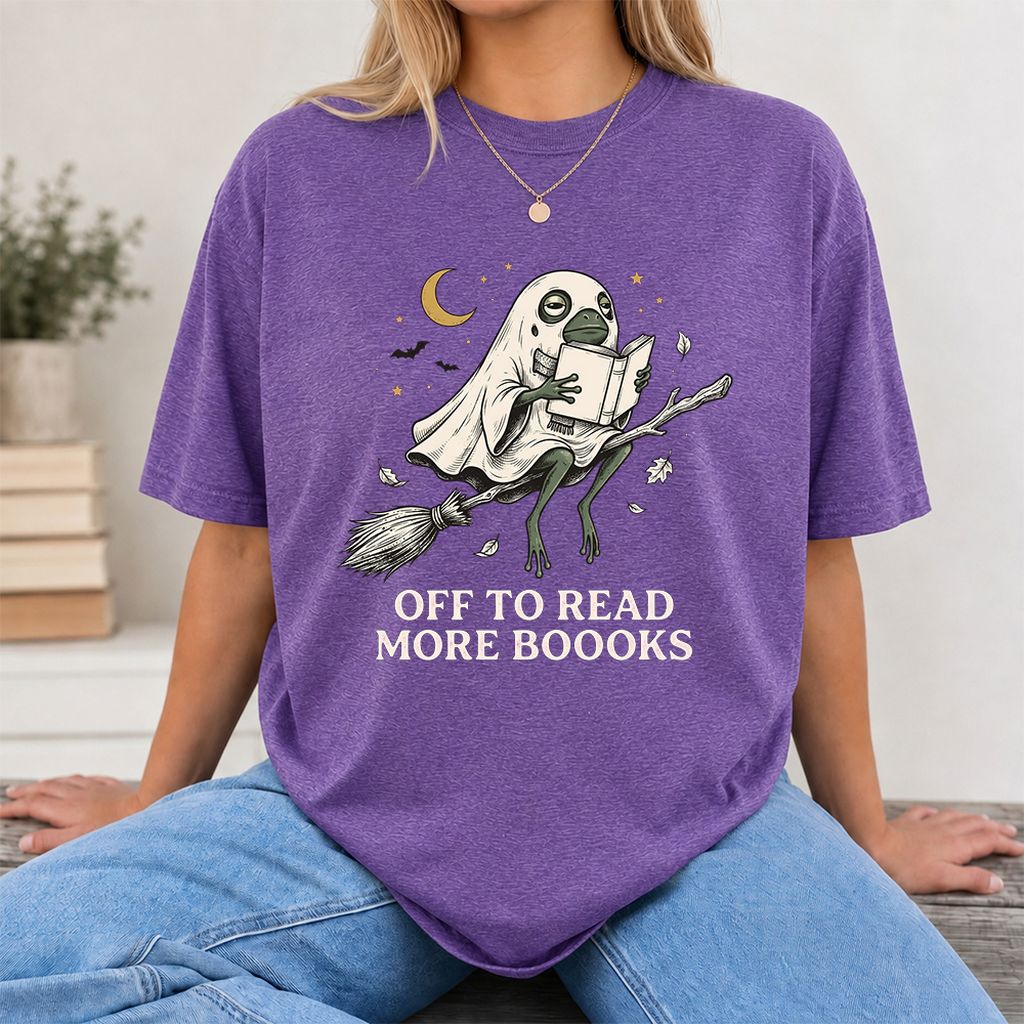 Off To Read More Booooks Printed T-Shirt | Cozy Book Lover Gift Heather Purple