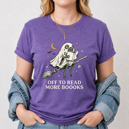 Off To Read More Booooks Printed T-Shirt | Cozy Book Lover Gift Heather Purple