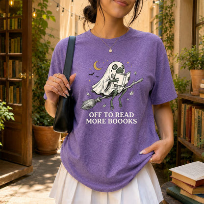 Off To Read More Booooks Printed T-Shirt | Cozy Book Lover Gift Heather Purple