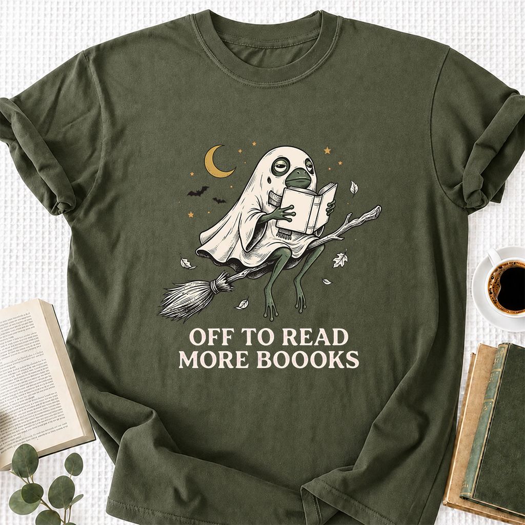 Off To Read More Booooks Printed T-Shirt | Cozy Book Lover Gift Military Green