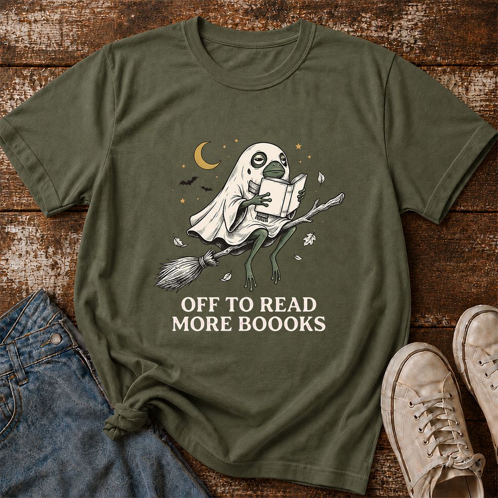 Off To Read More Booooks Printed T-Shirt | Cozy Book Lover Gift Military Green