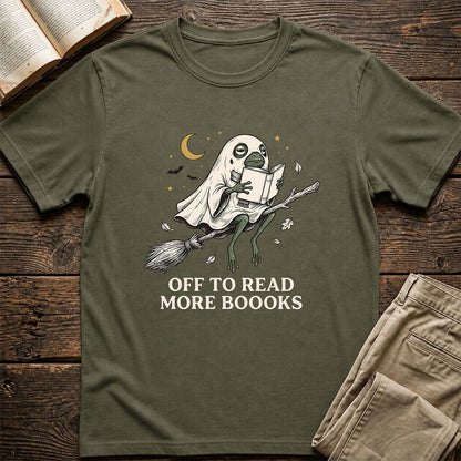 Off To Read More Booooks Printed T-Shirt | Cozy Book Lover Gift Military Green