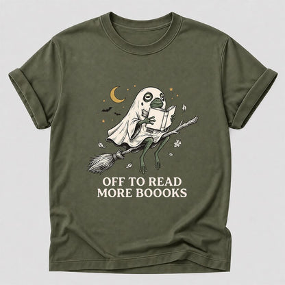 Off To Read More Booooks Printed T-Shirt | Cozy Book Lover Gift Military Green