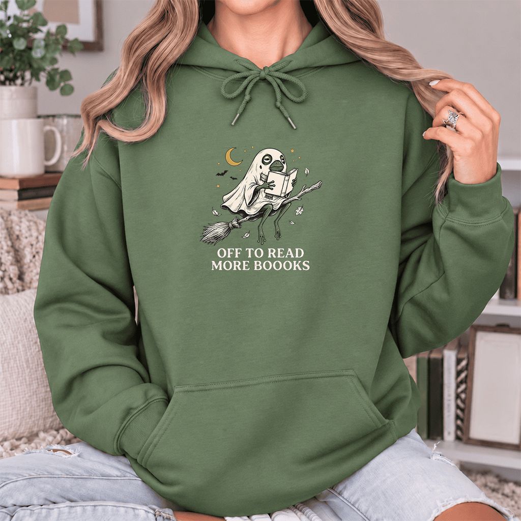Off To Read More Booooks Softstyle Hoodie | Cozy Book Lover Gift Military Green