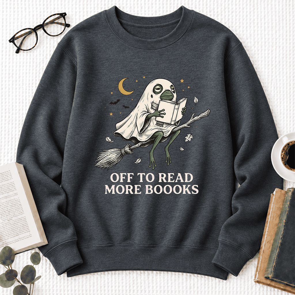 Off To Read More Booooks Softstyle Sweatshirt | Cozy Book Lover Gift Dark Heather