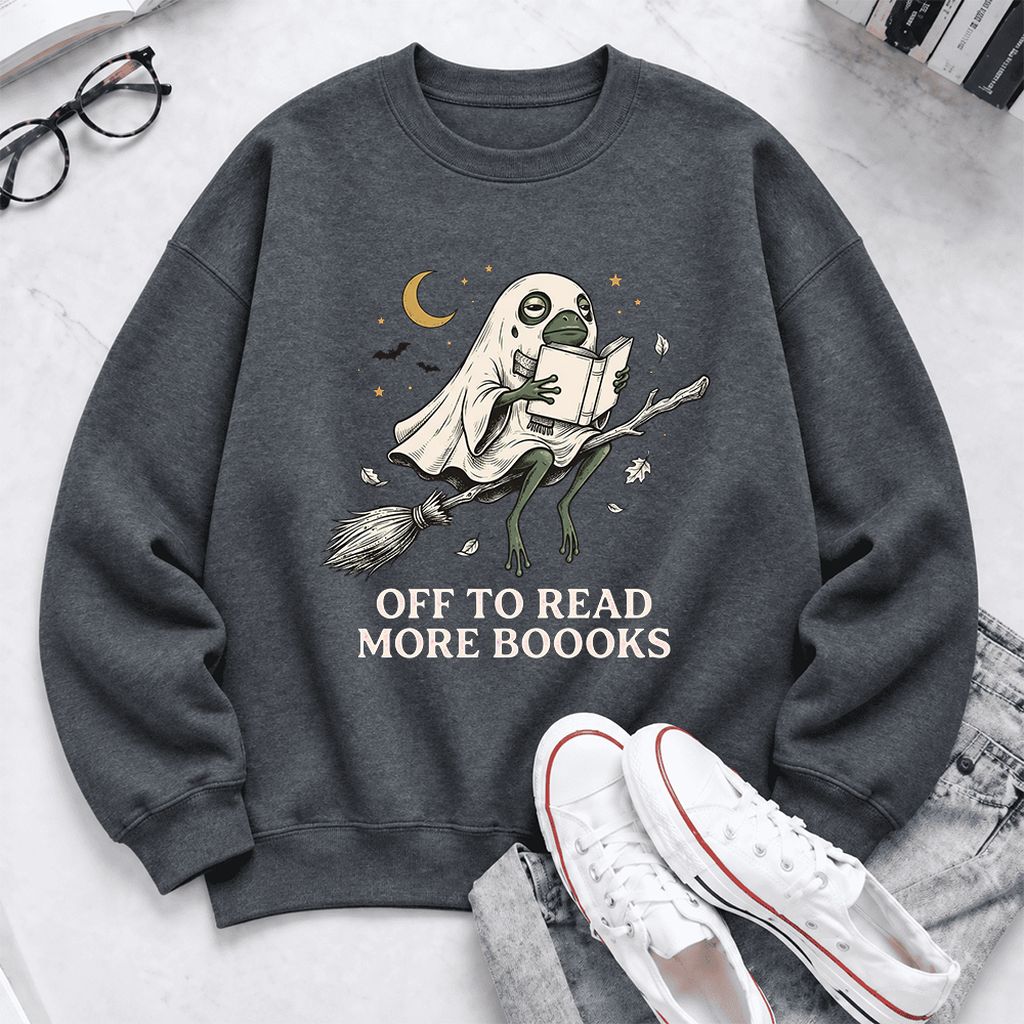 Off To Read More Booooks Softstyle Sweatshirt | Cozy Book Lover Gift Dark Heather
