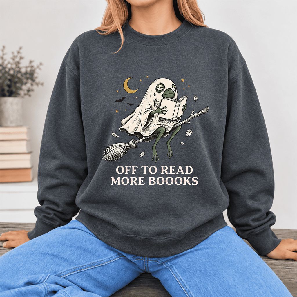 Off To Read More Booooks Softstyle Sweatshirt | Cozy Book Lover Gift Dark Heather
