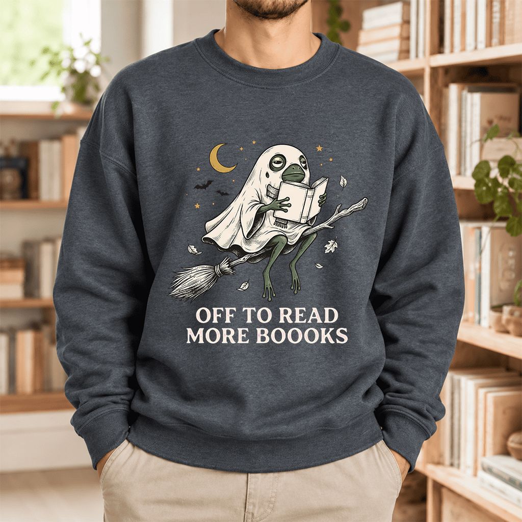 Off To Read More Booooks Softstyle Sweatshirt | Cozy Book Lover Gift Dark Heather