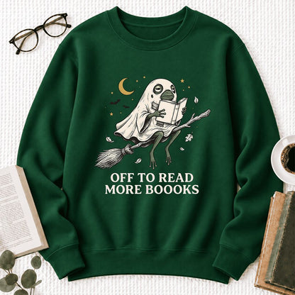 Off To Read More Booooks Softstyle Sweatshirt | Cozy Book Lover Gift Forest Green