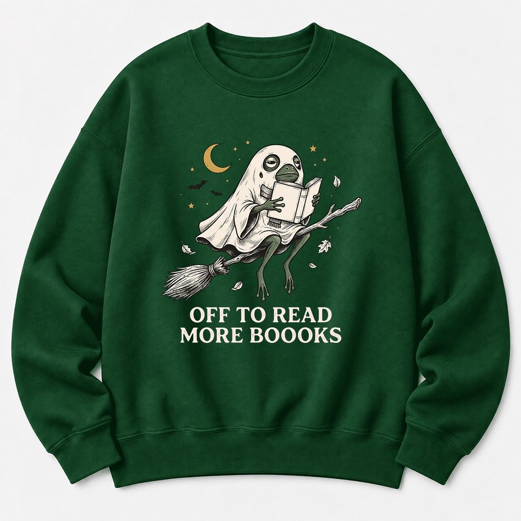 Off To Read More Booooks Softstyle Sweatshirt | Cozy Book Lover Gift Forest Green