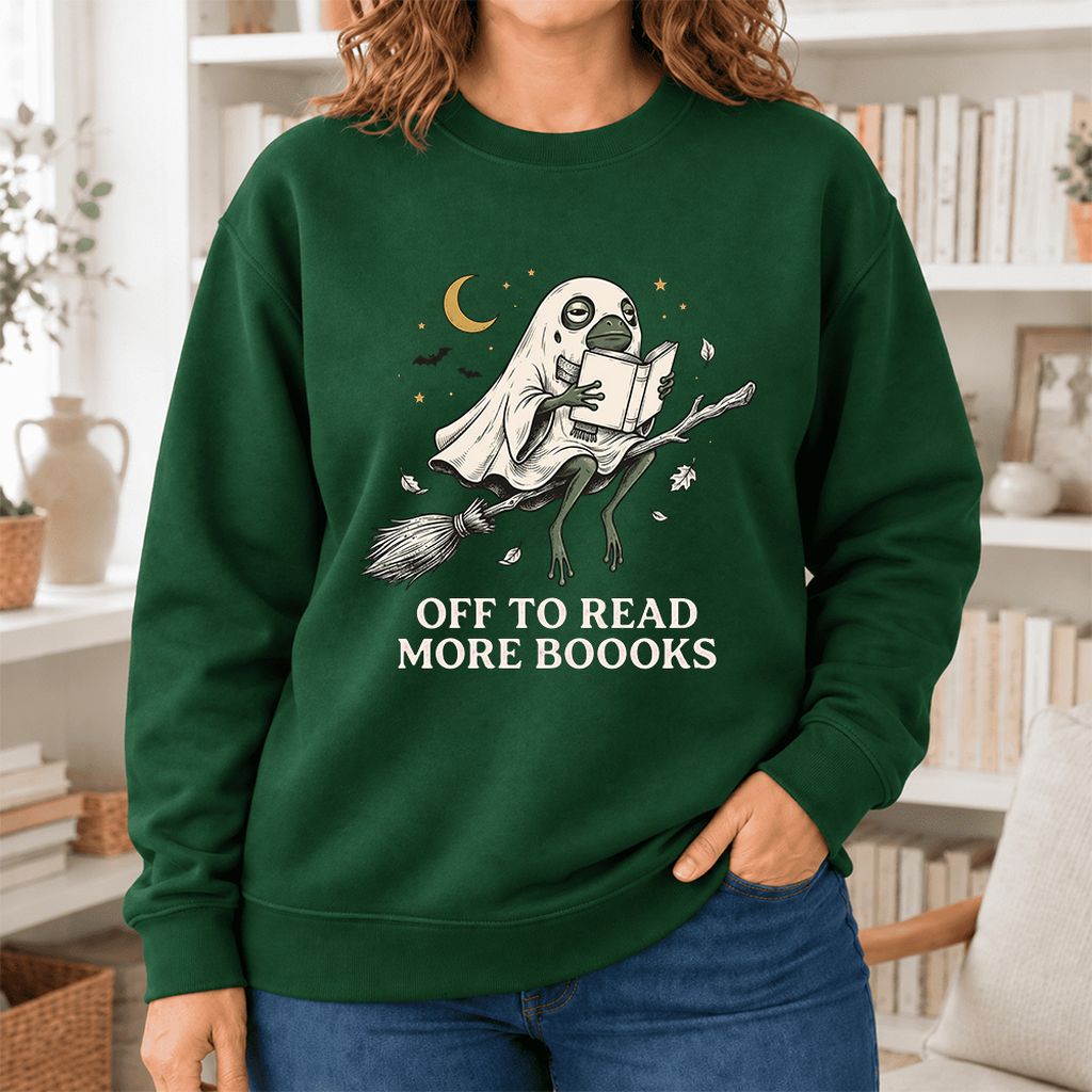 Off To Read More Booooks Softstyle Sweatshirt | Cozy Book Lover Gift Forest Green