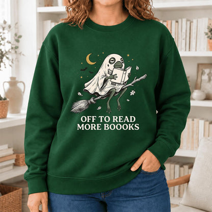 Off To Read More Booooks Softstyle Sweatshirt | Cozy Book Lover Gift Forest Green