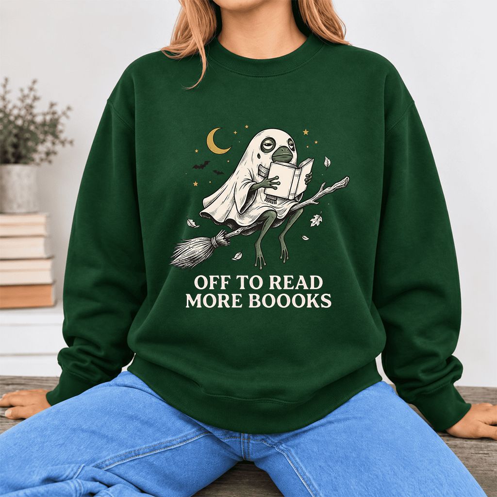 Off To Read More Booooks Softstyle Sweatshirt | Cozy Book Lover Gift Forest Green