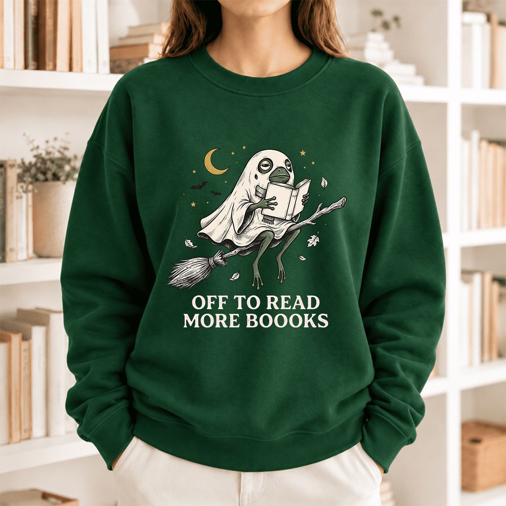 Off To Read More Booooks Softstyle Sweatshirt | Cozy Book Lover Gift Forest Green