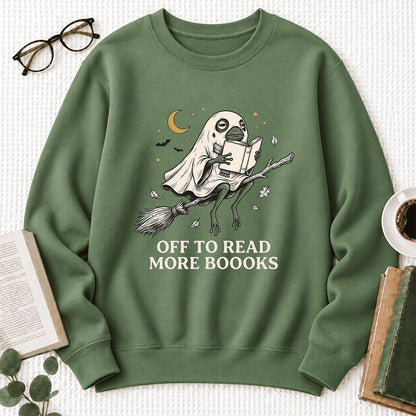 Off To Read More Booooks Softstyle Sweatshirt | Cozy Book Lover Gift Military Green