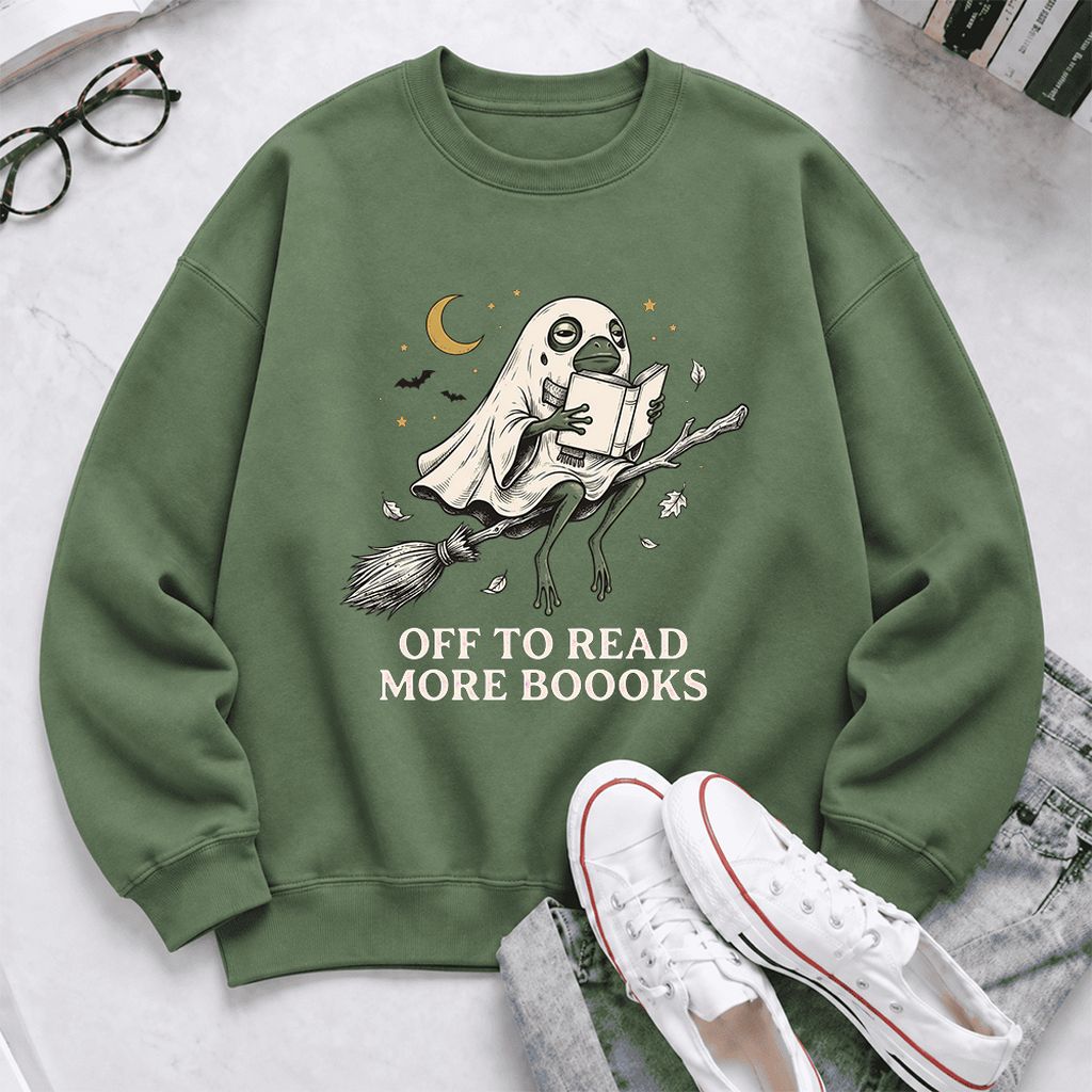 Off To Read More Booooks Softstyle Sweatshirt | Cozy Book Lover Gift Military Green