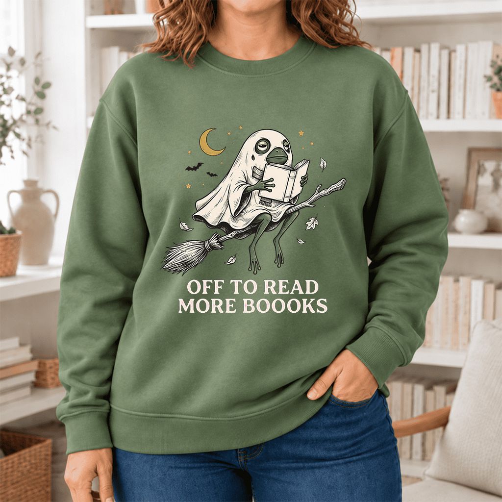 Off To Read More Booooks Softstyle Sweatshirt | Cozy Book Lover Gift Military Green