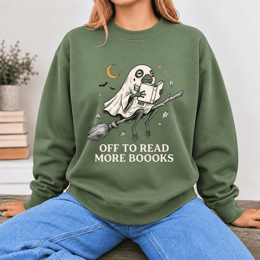 Off To Read More Booooks Softstyle Sweatshirt | Cozy Book Lover Gift Military Green