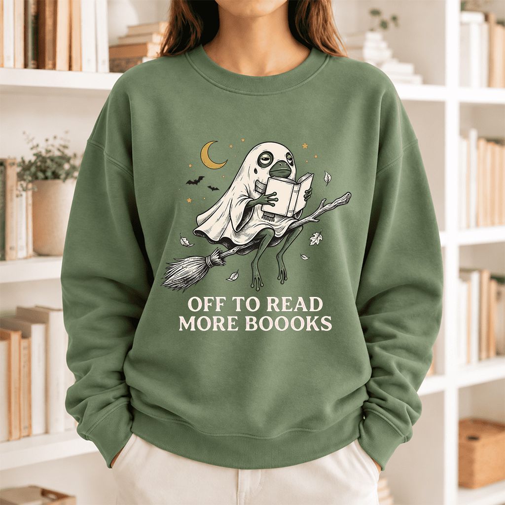 Off To Read More Booooks Softstyle Sweatshirt | Cozy Book Lover Gift Military Green