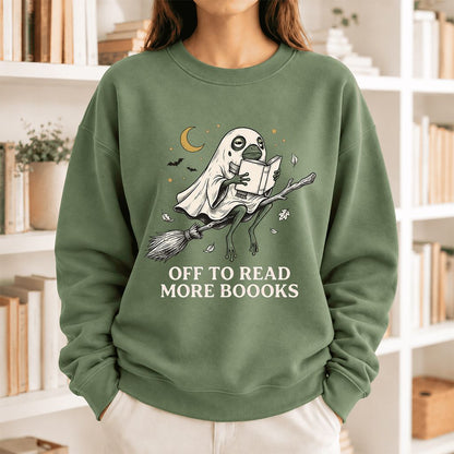 Off To Read More Booooks Softstyle Sweatshirt | Cozy Book Lover Gift Military Green