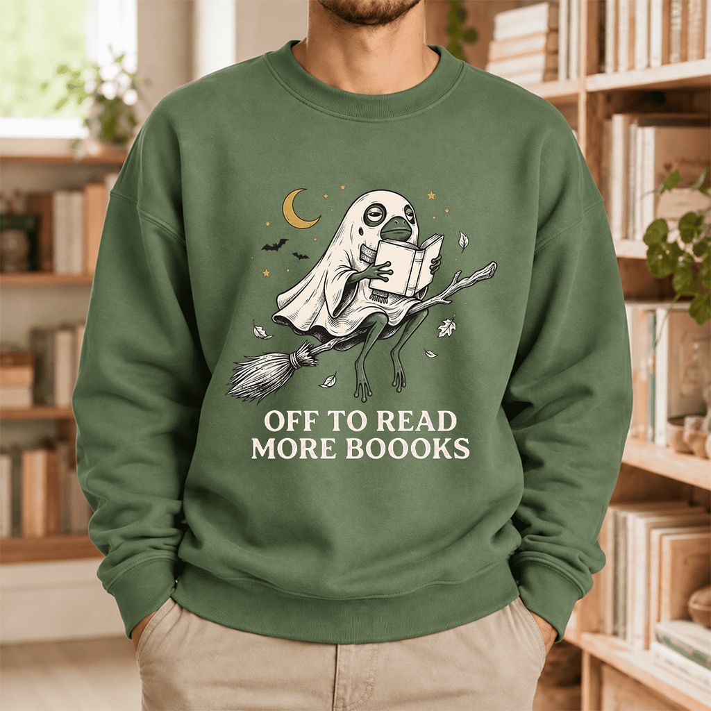 Off To Read More Booooks Softstyle Sweatshirt | Cozy Book Lover Gift Military Green