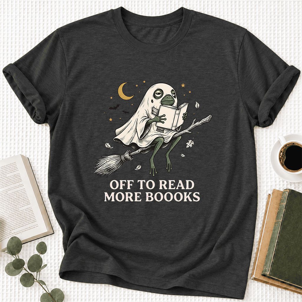 Off To Read More Booooks Ultra-Soft Cotton T-Shirt | Cozy Book Lover Gift Dark Grey Heather