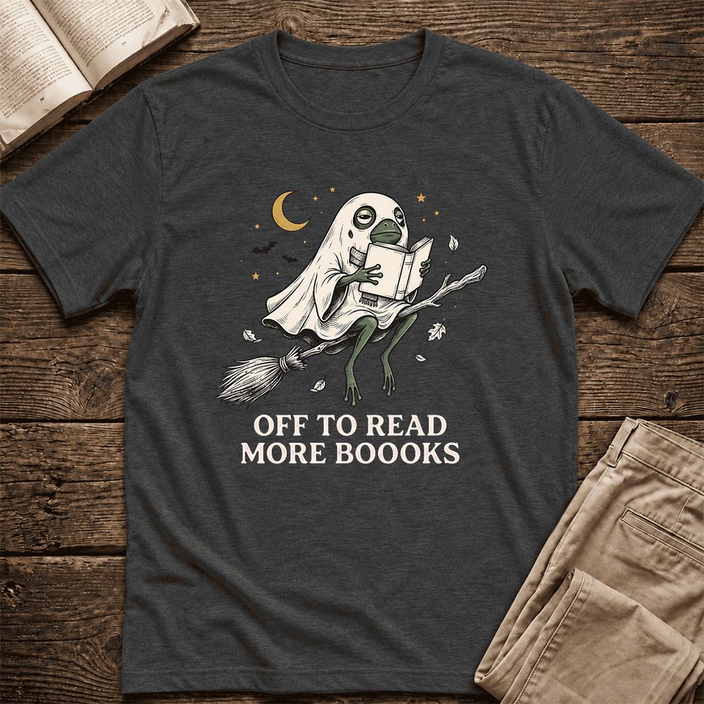 Off To Read More Booooks Ultra-Soft Cotton T-Shirt | Cozy Book Lover Gift Dark Grey Heather
