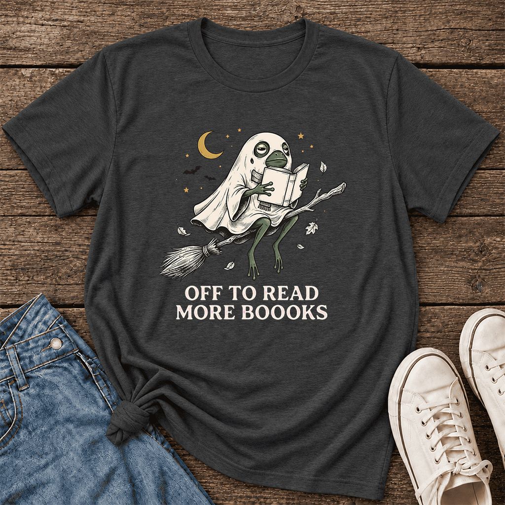 Off To Read More Booooks Ultra-Soft Cotton T-Shirt | Cozy Book Lover Gift Dark Grey Heather