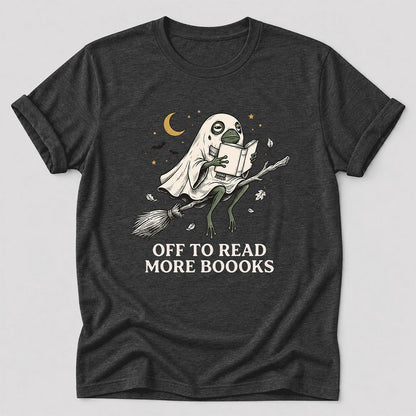 Off To Read More Booooks Ultra-Soft Cotton T-Shirt | Cozy Book Lover Gift Dark Grey Heather