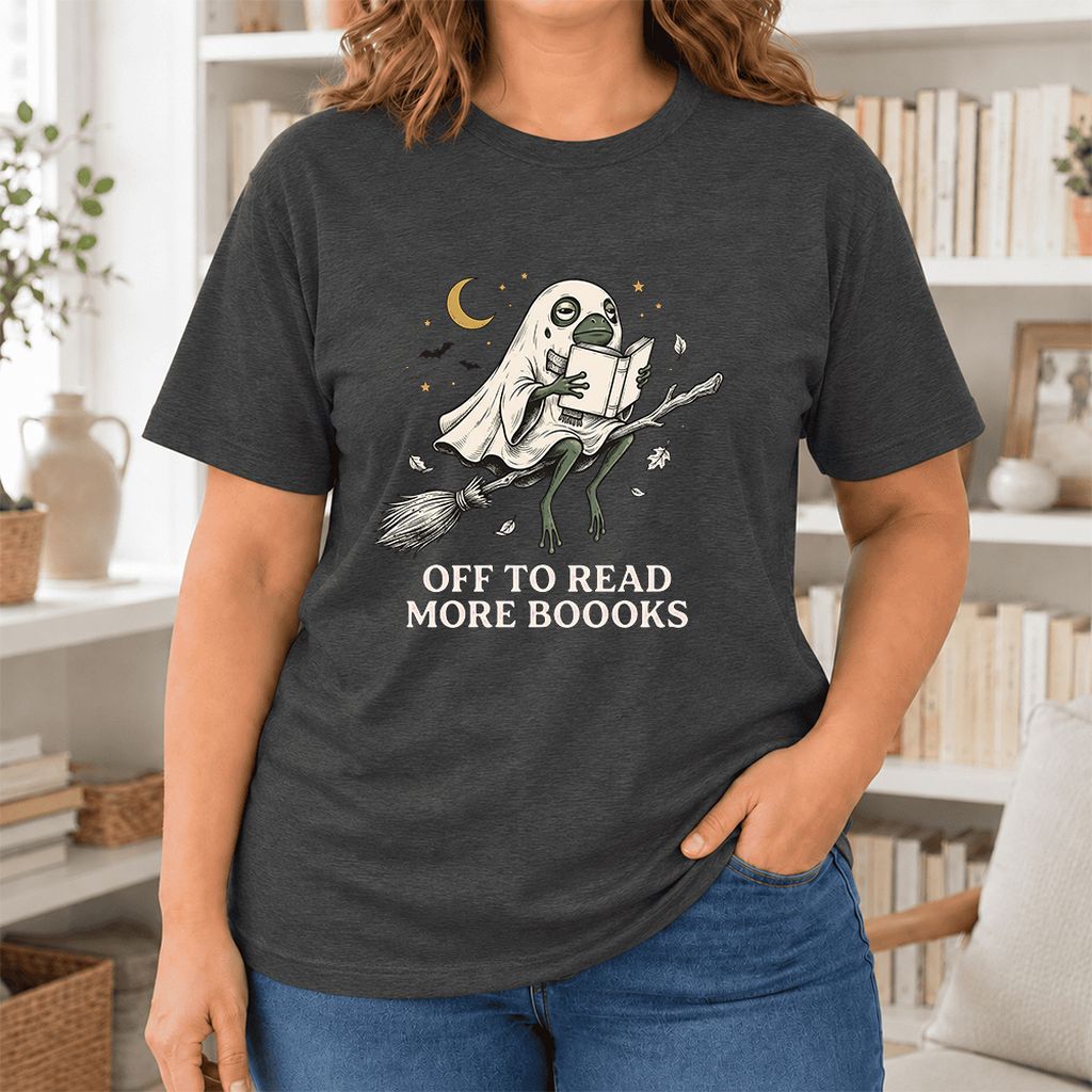 Off To Read More Booooks Ultra-Soft Cotton T-Shirt | Cozy Book Lover Gift Dark Grey Heather