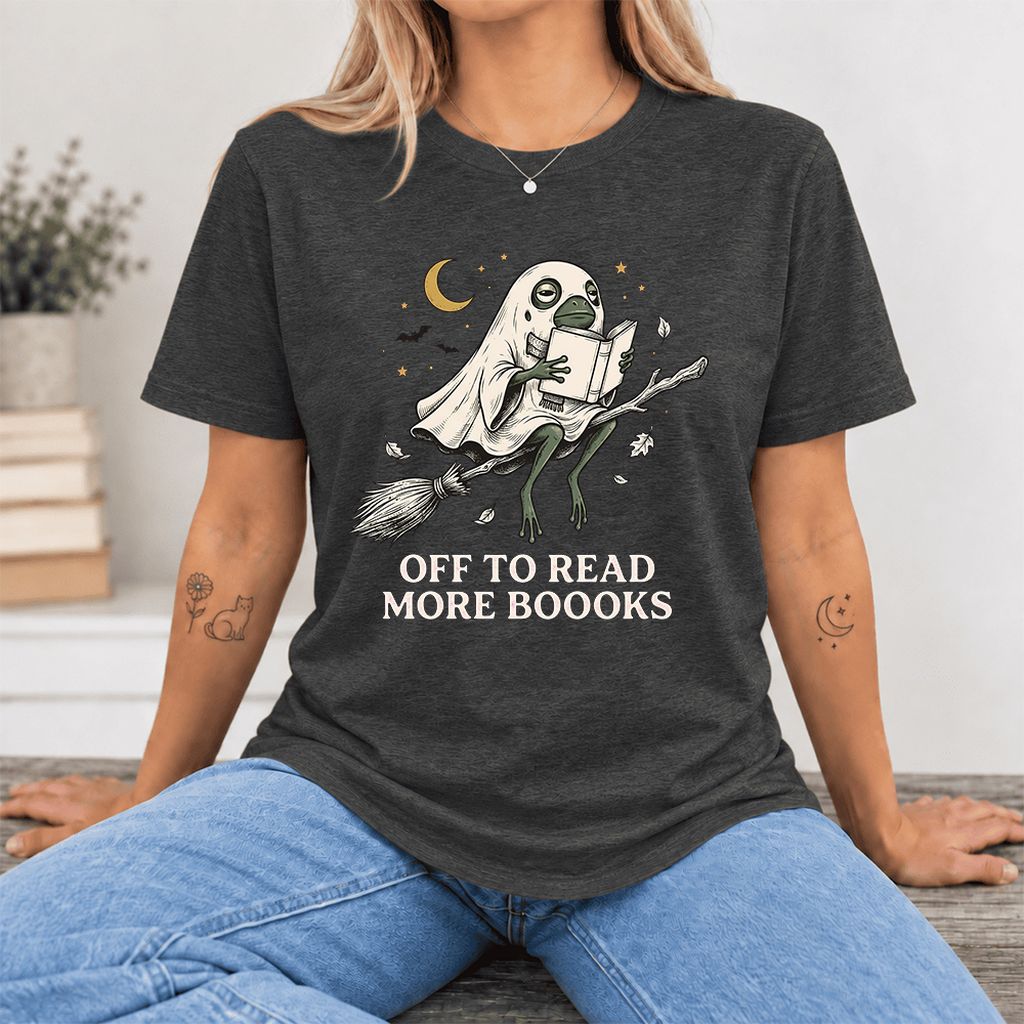 Off To Read More Booooks Ultra-Soft Cotton T-Shirt | Cozy Book Lover Gift Dark Grey Heather