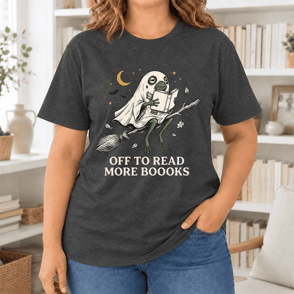 Off To Read More Booooks Ultra-Soft Cotton T-Shirt | Cozy Book Lover Gift Dark Grey Heather