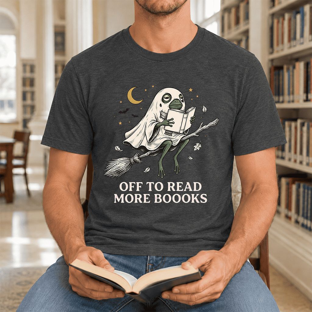 Off To Read More Booooks Ultra-Soft Cotton T-Shirt | Cozy Book Lover Gift Dark Grey Heather