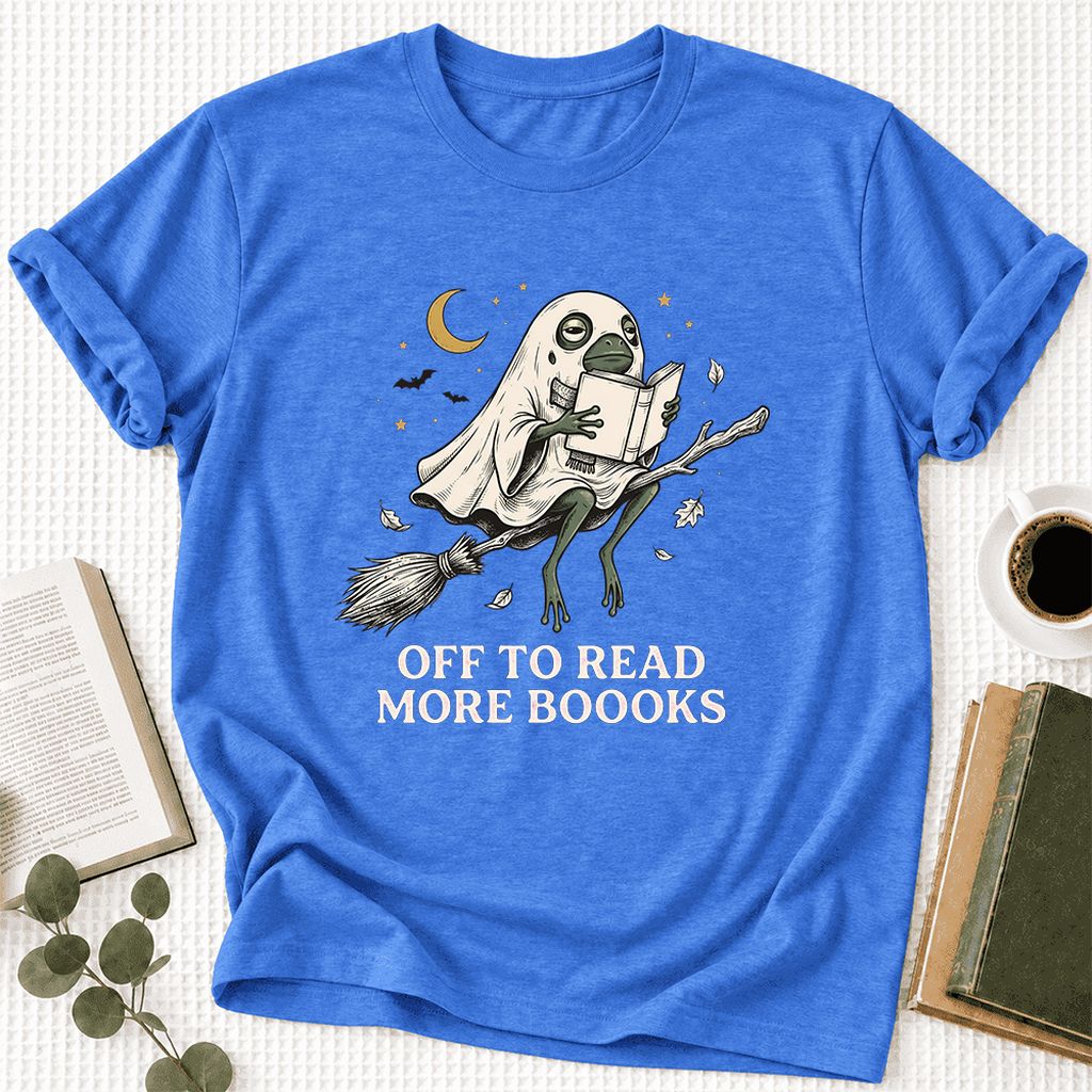 Off To Read More Booooks Ultra-Soft Cotton T-Shirt | Cozy Book Lover Gift Heather True Royal