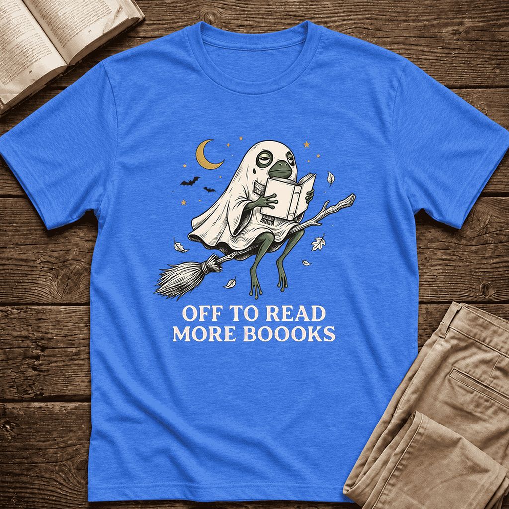 Off To Read More Booooks Ultra-Soft Cotton T-Shirt | Cozy Book Lover Gift Heather True Royal