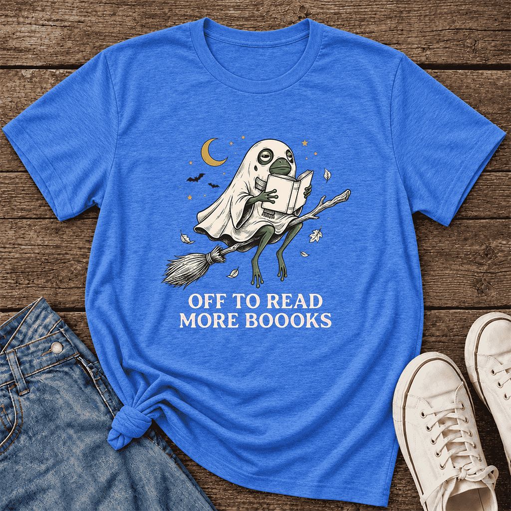 Off To Read More Booooks Ultra-Soft Cotton T-Shirt | Cozy Book Lover Gift Heather True Royal