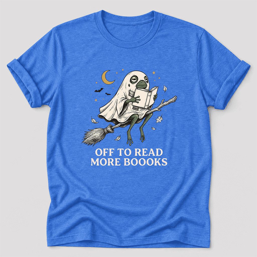 Off To Read More Booooks Ultra-Soft Cotton T-Shirt | Cozy Book Lover Gift Heather True Royal