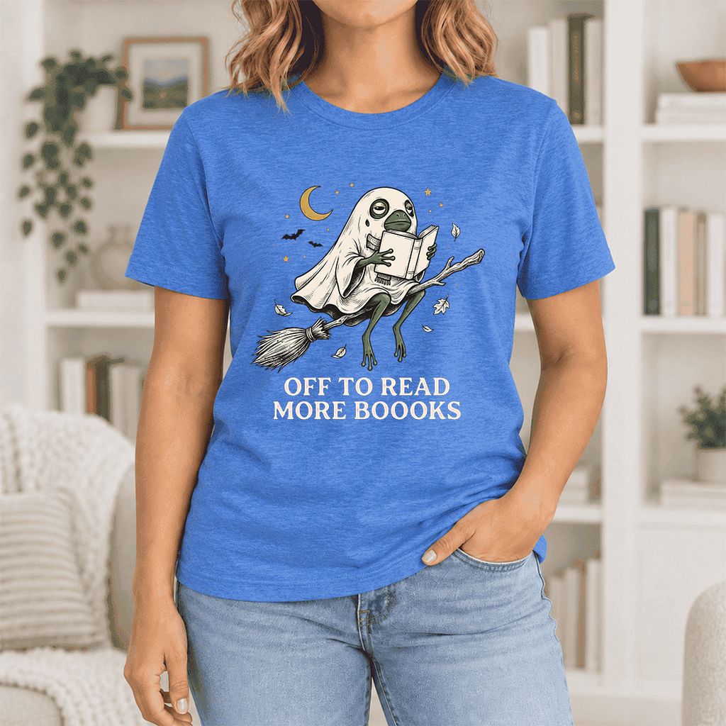 Off To Read More Booooks Ultra-Soft Cotton T-Shirt | Cozy Book Lover Gift Heather True Royal