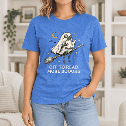 Off To Read More Booooks Ultra-Soft Cotton T-Shirt | Cozy Book Lover Gift Heather True Royal