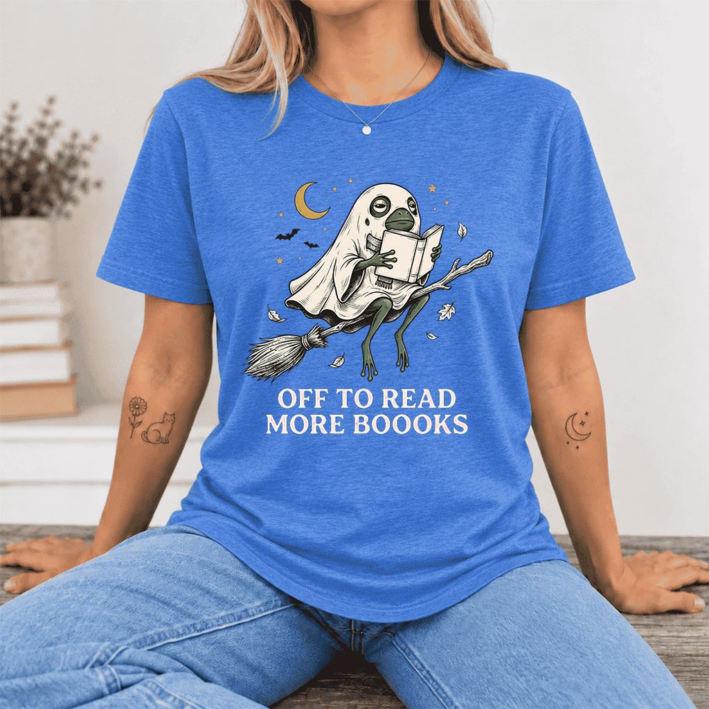 Off To Read More Booooks Ultra-Soft Cotton T-Shirt | Cozy Book Lover Gift Heather True Royal